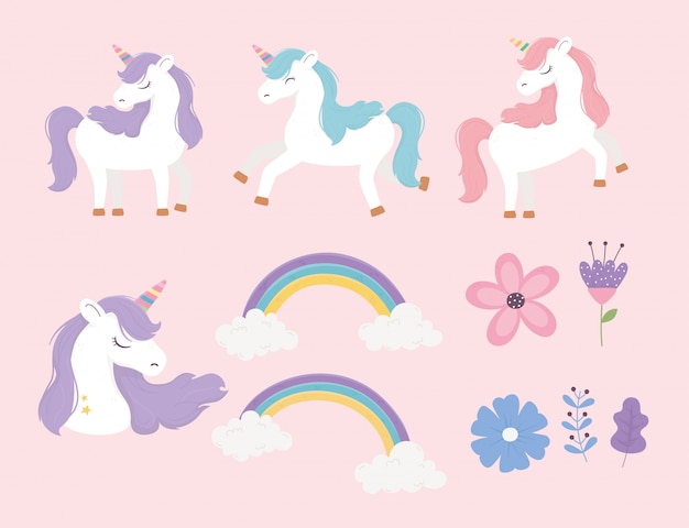 Premium Vector Unicorns Rainbows Flowers Magical Fantasy Dream Cute