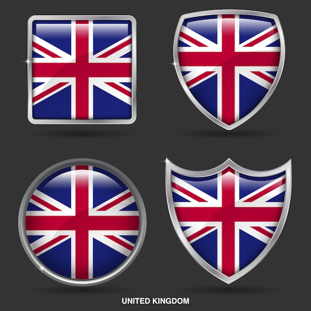 Download United kingdom flags in 4 shape icon | Premium Vector