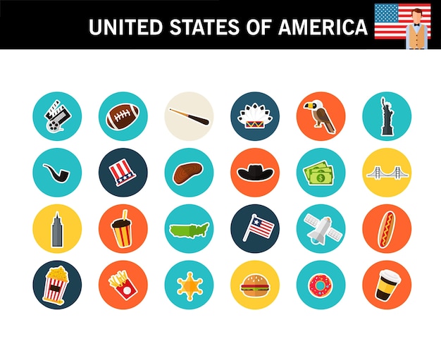 United states of america concept flat icons Premium Vector