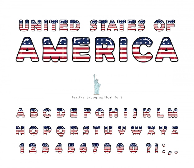 United states of america national flag colors font. Premium Vector