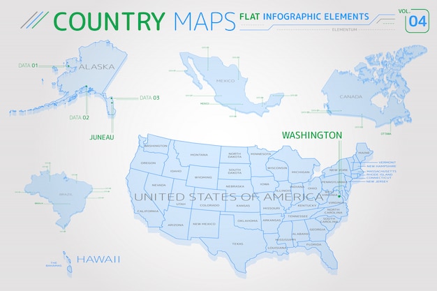 アメリカ合衆国 アラスカ ハワイ メキシコ カナダ ブラジルのベクトルマップ プレミアムベクター