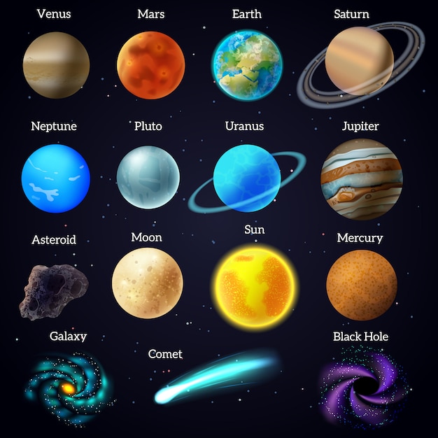 Free Vector | Universe cosmic celestial bodies mars venus planets and ...