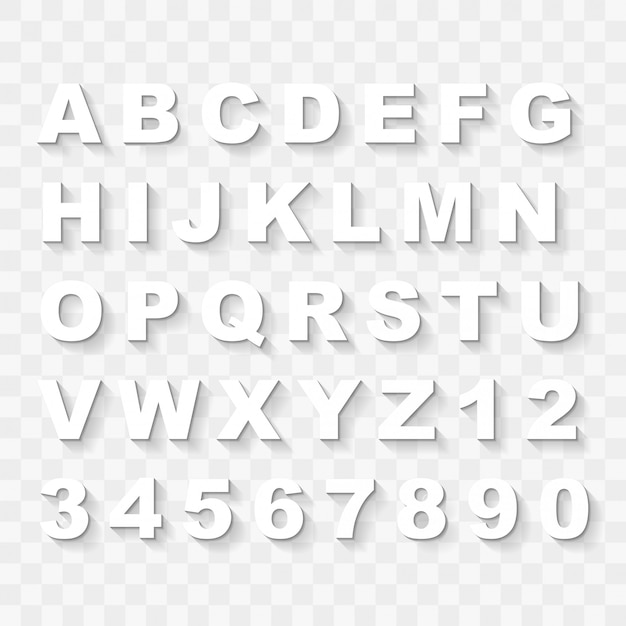 平らな影付きの大文字のアルファベット文字と数字 プレミアムベクター
