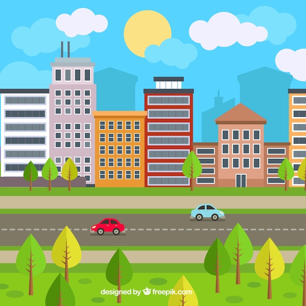 Urban atmosphere background in flat design Vector | Free Download