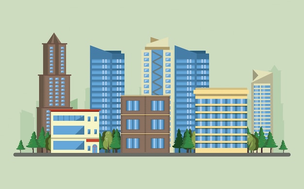 Free Vector | Urban buildings with cityscape scenery