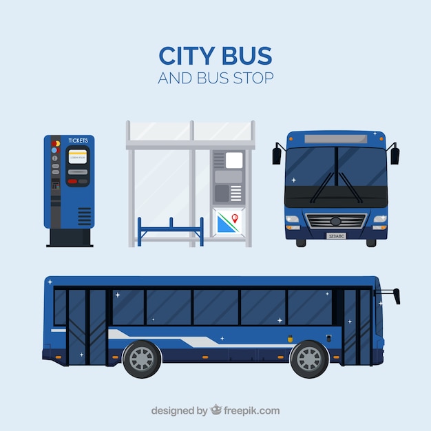 Urban bus and bus stop with flat design