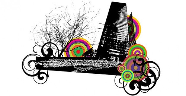 Download Urban city with swirl ornament Vector | Free Download