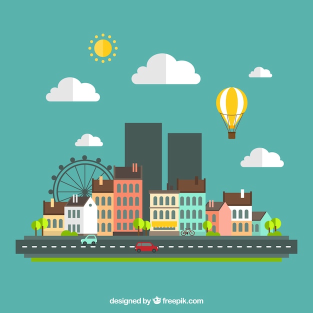 Download Urban landscape in flat design | Free Vector