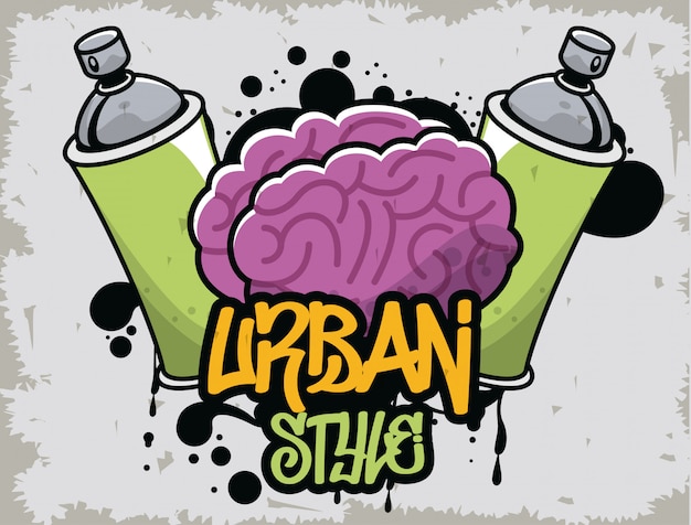 Premium Vector Urban Style Graffiti With Paint Spray Bottle And Brain