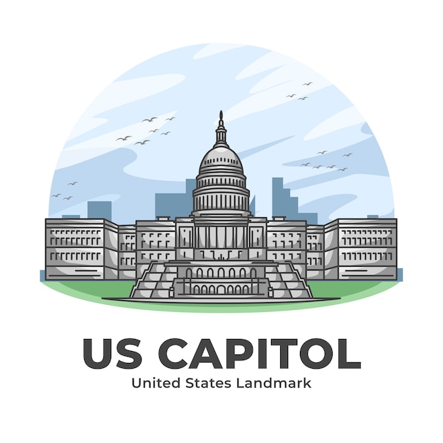 Premium Vector | Us capitol united states landmark minimalist cartoon