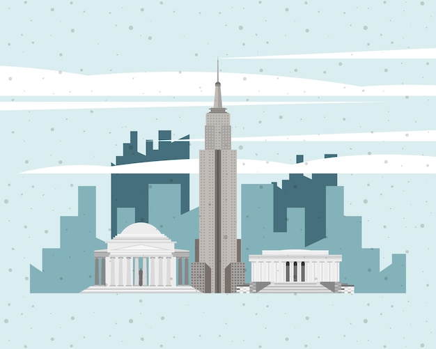 Premium Vector Usa Famous Monuments Cityscape Scene