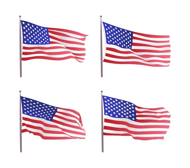 アメリカの国旗 アメリカ合衆国の旗を振っています 独立記念日の波状のアメリカ国旗のイラスト プレミアムベクター