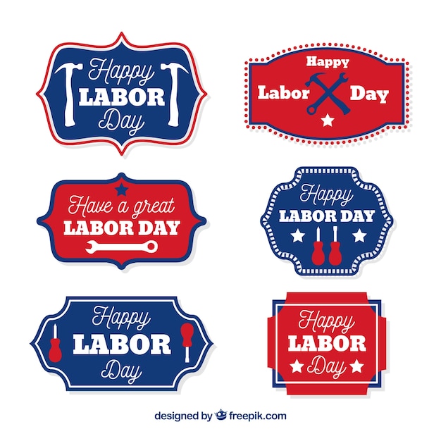 Usa labor day badge collection with flat
design