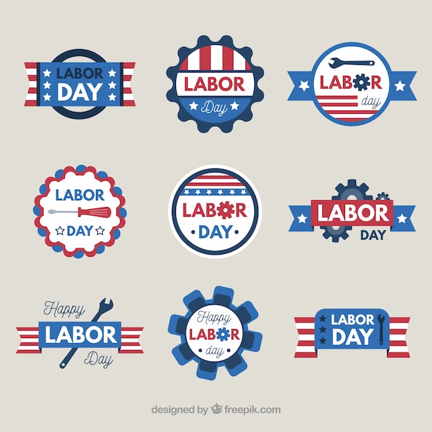 Usa labor day badge collection with flat\
design