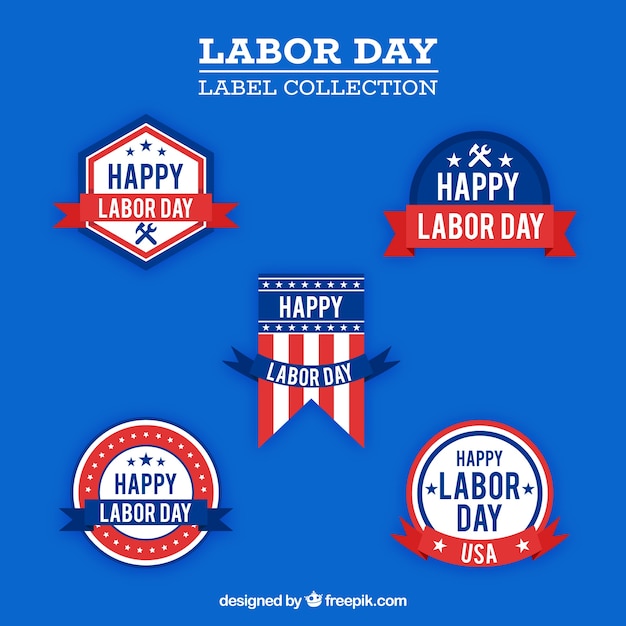 Usa labor day badge collection with flat
design