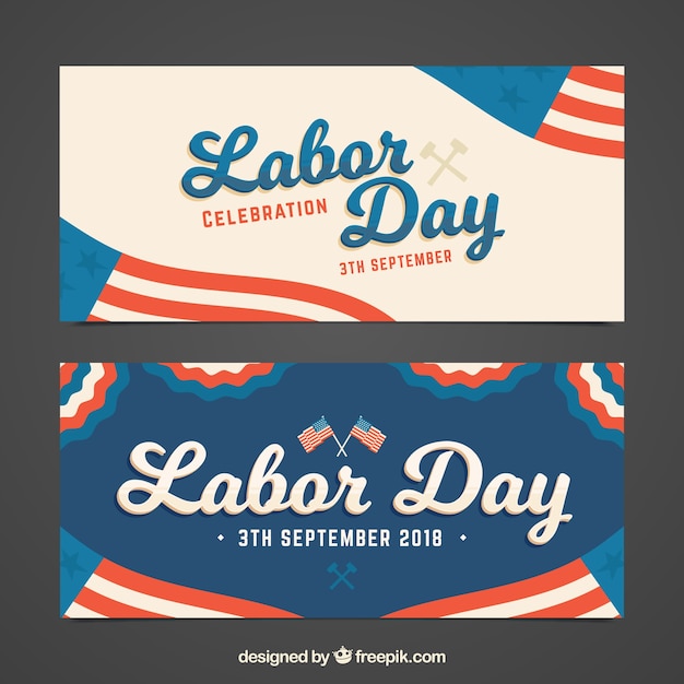 Usa labor day banners with vintage style