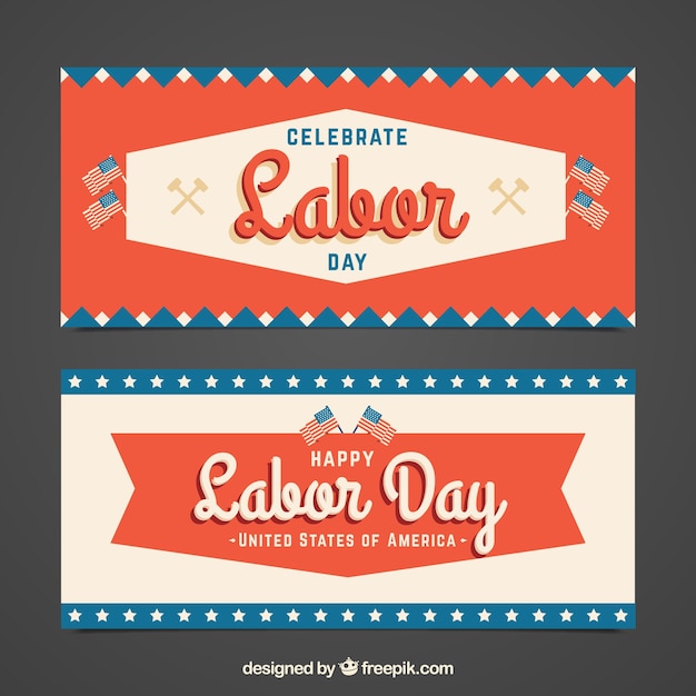 Usa labor day banners with vintage style