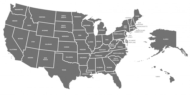 アメリカ地図 アメリカ合衆国の州名のポスター アラスカとハワイのイラストを含む地理的なアメリカの地図 プレミアムベクター