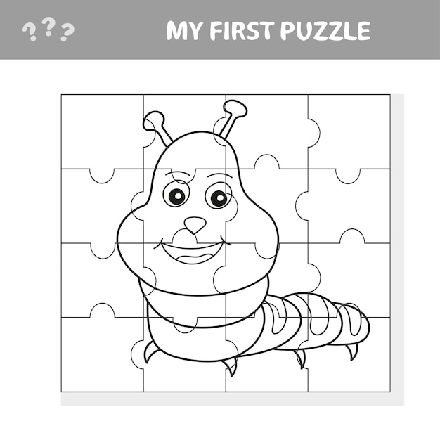 パズルを使用して 画像を復元します 子供のための紙のゲーム 簡単なレベル 私の最初のパズルと塗り絵 プレミアムベクター