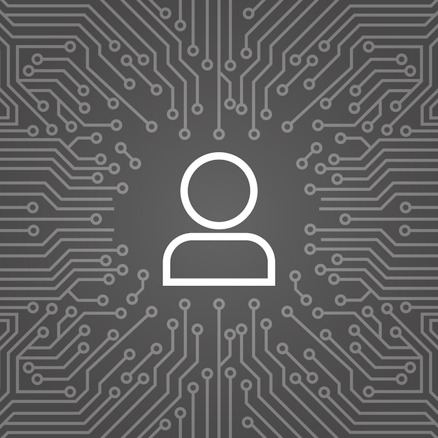 User icon member over computer chip moterboard background banner Premium Vector