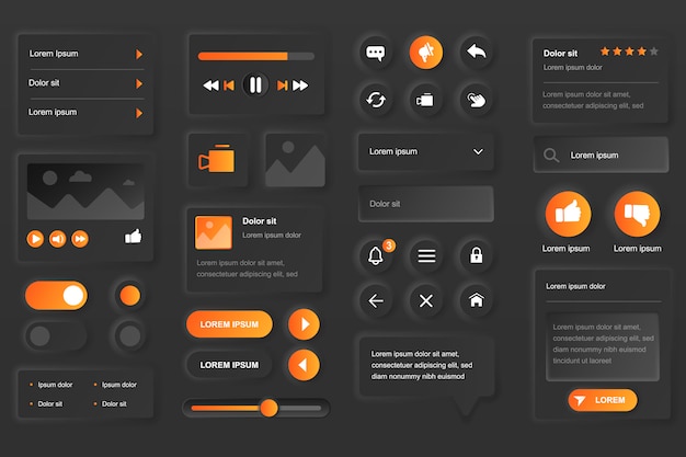 Premium Vector User Interface Elements For Video Tube Mobile App Live Streaming Service Multimedia Content Video Player Gui Templates Unique Neumorphic Ui Ux Design Kit Manage And Navigation Form And Components