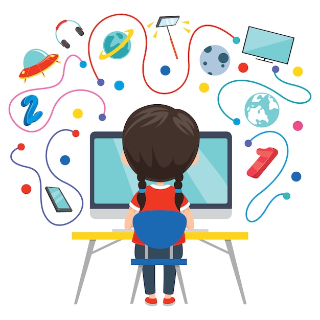 Using technology for education or business Premium Vector