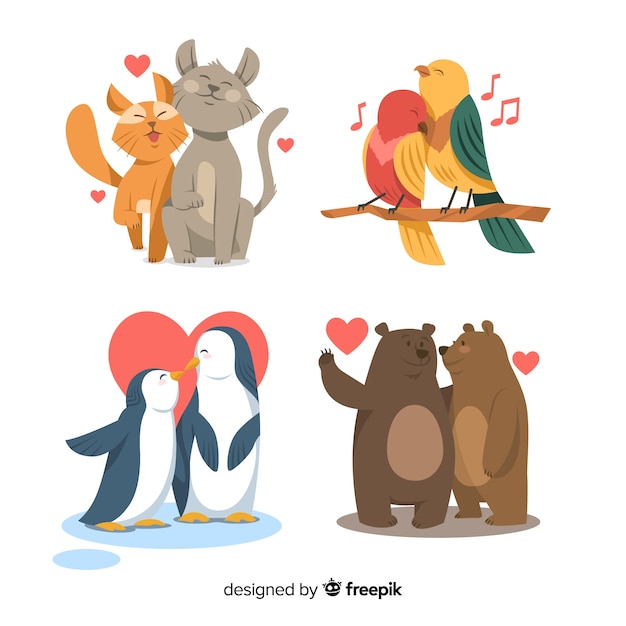 Download Free Vector | Valentine animal couple pack