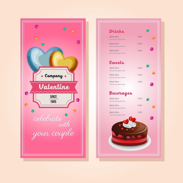 Premium Vector Valentine cake menu template