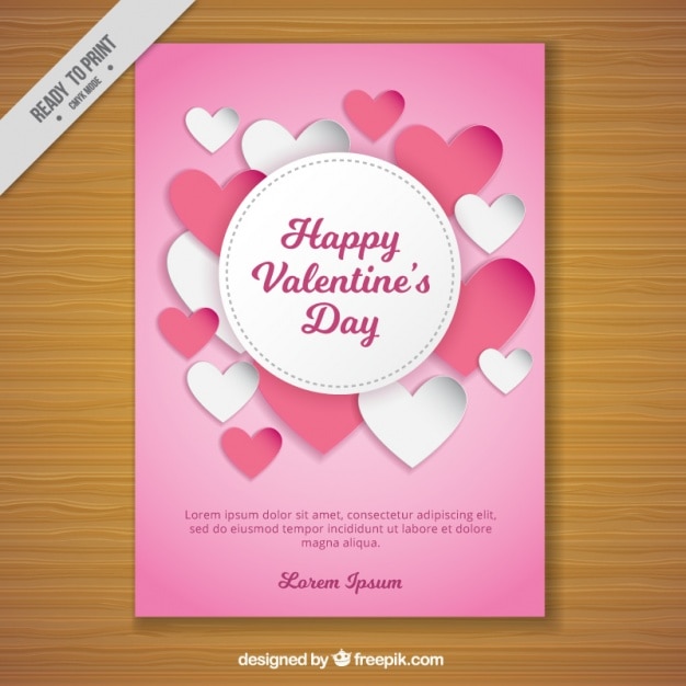 Valentine card with pink hearts