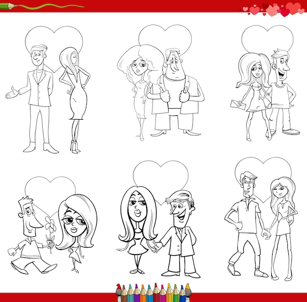 Premium Vector | Valentine day cartoon illustration love set with couples