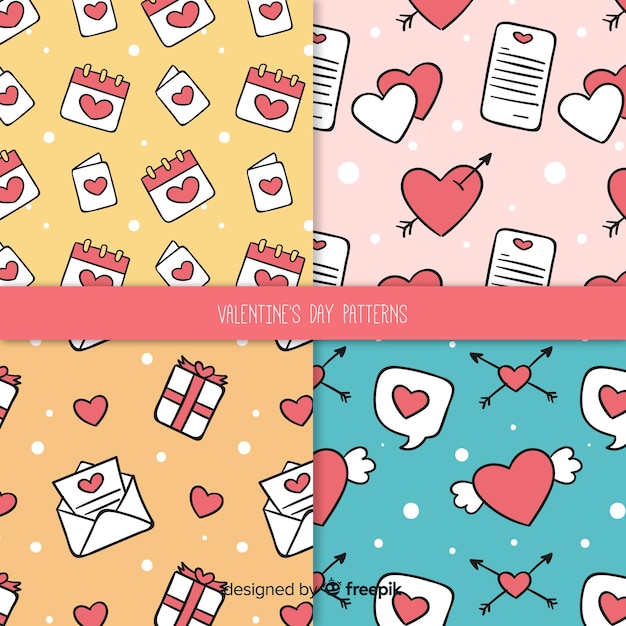 Download Valentine doodle pattern pack Vector | Free Download