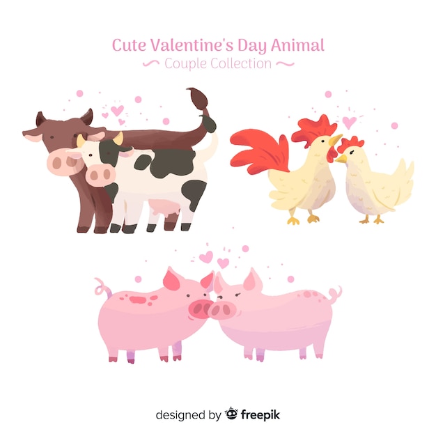 Download Free Vector | Valentine farm animal couples pack