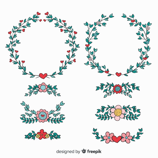 Download Valentine floral wreath and border collection | Free Vector