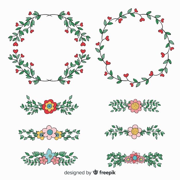 Download Valentine floral wreath and border collection | Free Vector