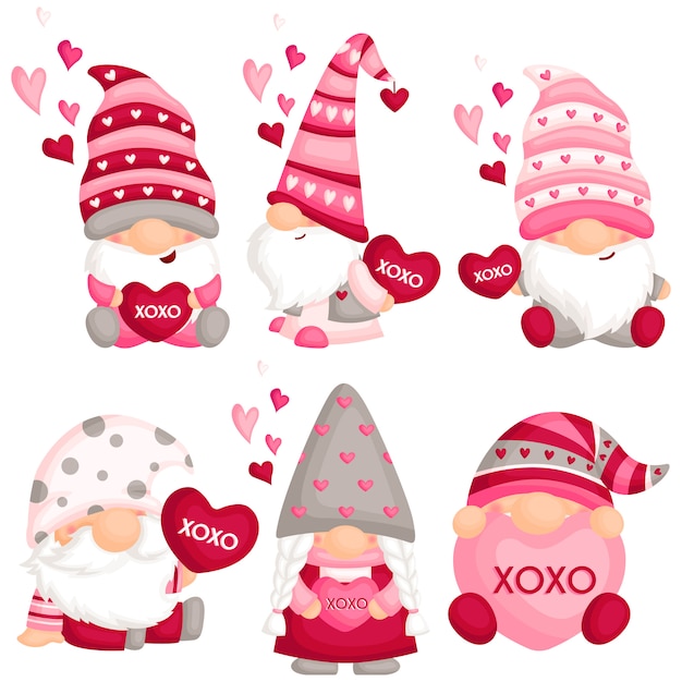 Download Valentine gnome with love pillow | Premium Vector