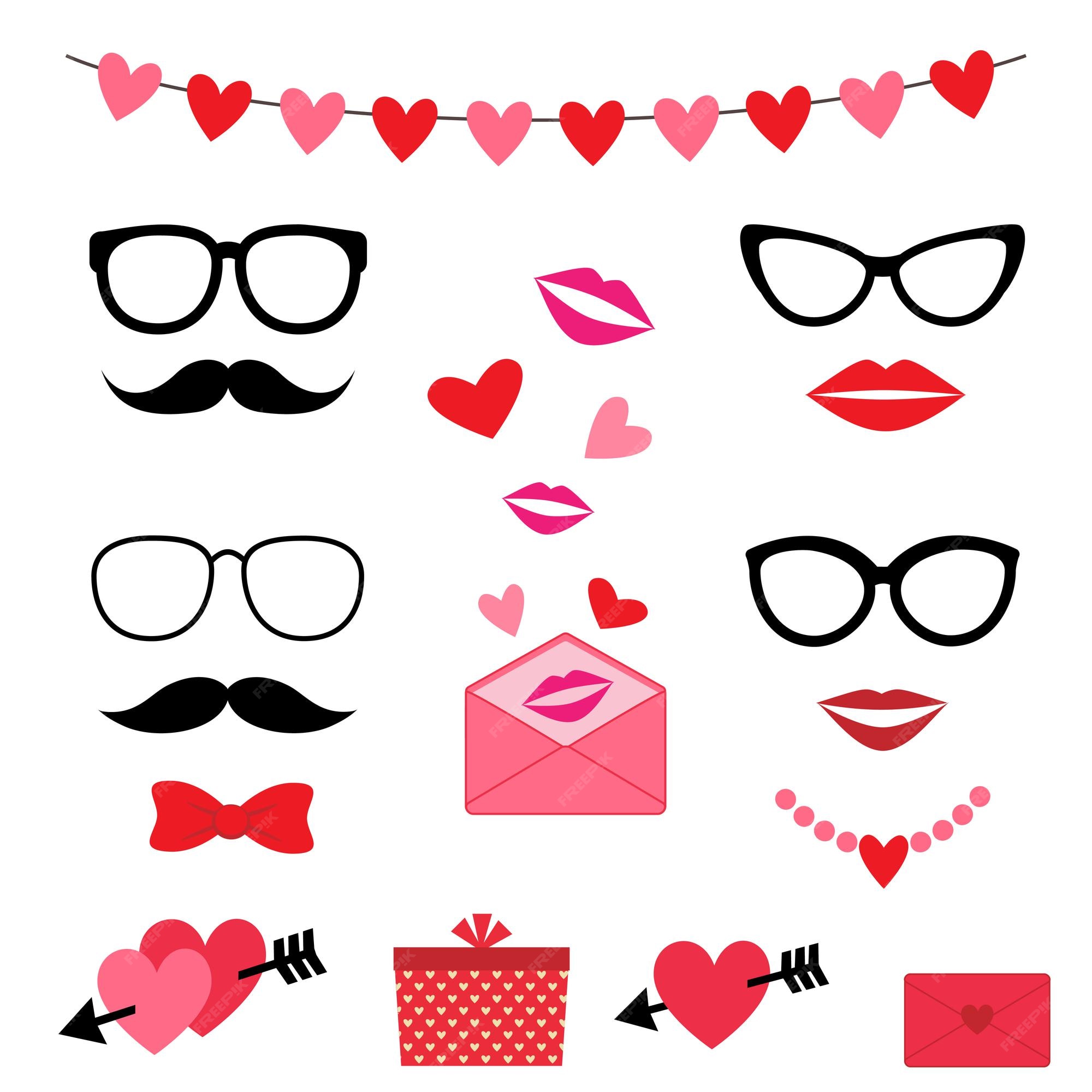 Premium Vector | Valentine photo booth vector set