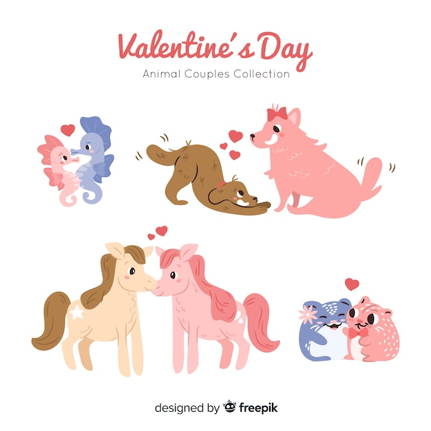 Download Valentine's day animal couple collection | Free Vector