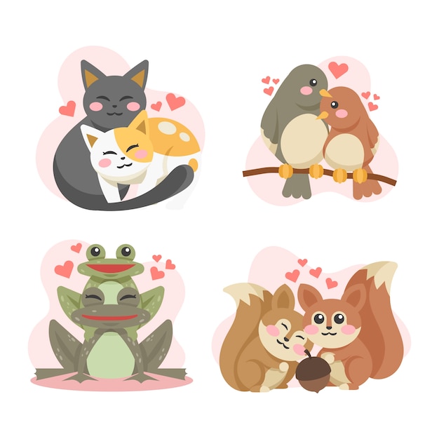 Download Valentine's day animal couple in flat design | Free Vector