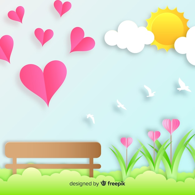 Valentine's day background in paper style Free Vector