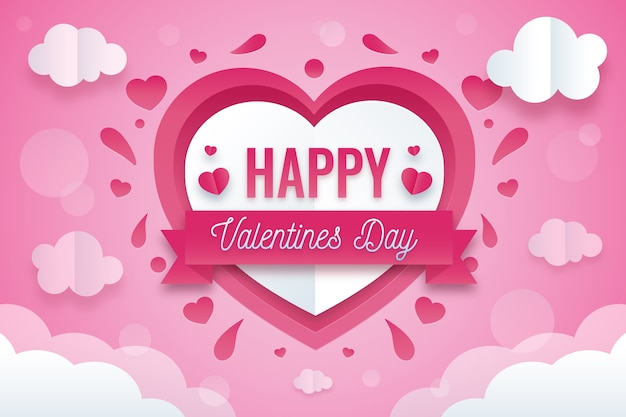 Valentine's day background in paper style Free Vector