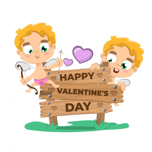 Valentine's day background with cupid Premium Vector