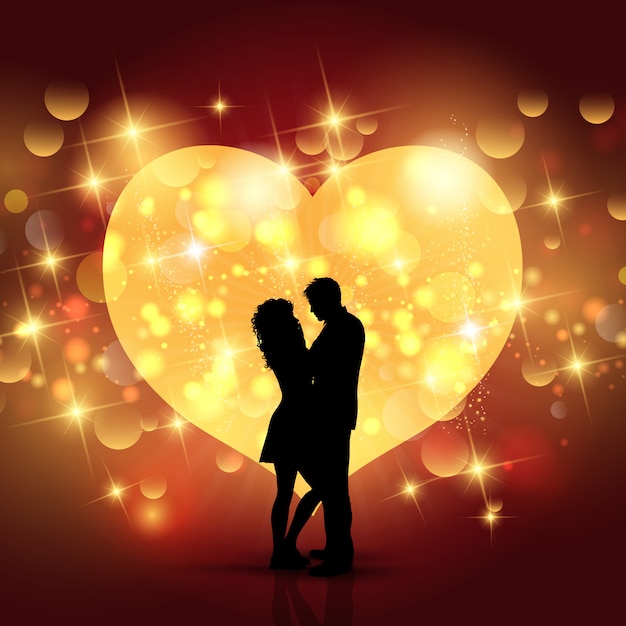 Valentine s day background  with silhouette of a loving 