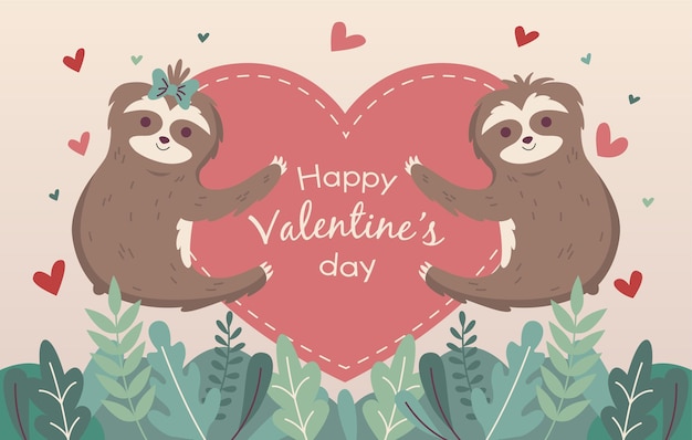 Download Premium Vector Valentine S Day Background With Sloths And Hearts