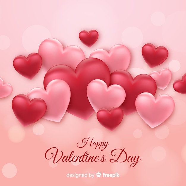 Free Vector  Happy valentines day lovely ribbon heart greeting card  background