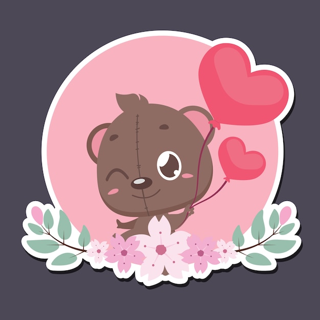 Download Valentine's day badge with cute teddy bear | Premium Vector