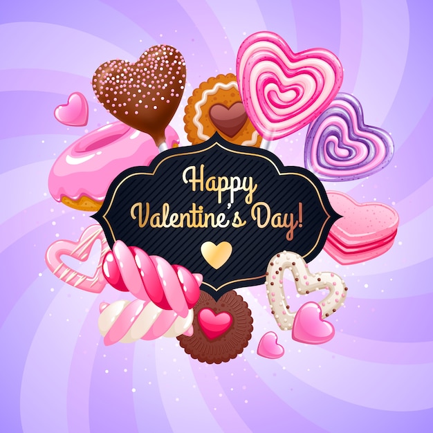 Premium Vector | Valentine's day candies and sweets colorful background.