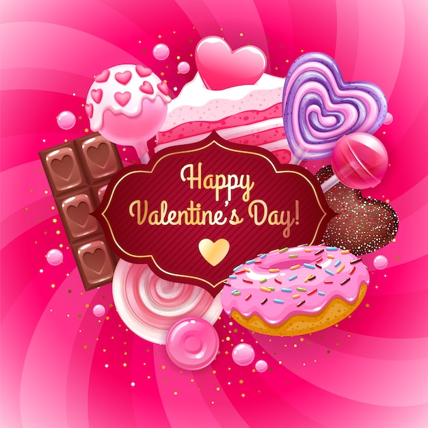 Premium Vector | Valentine's day candies and sweets colorful background.