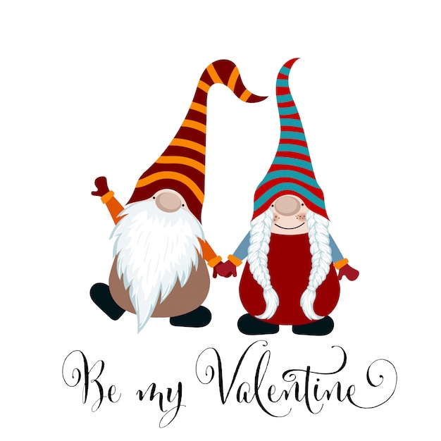 Download Valentine's day card with gnomes couple in love Vector | Premium Download