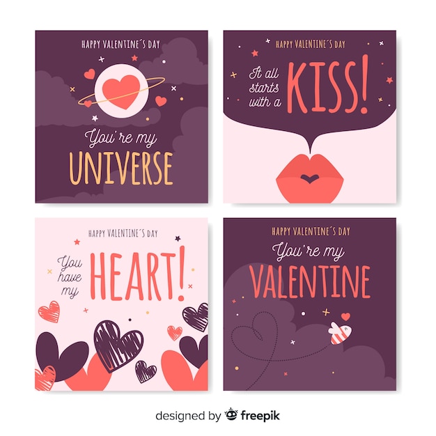 Download Valentine's day cards set Vector | Free Download