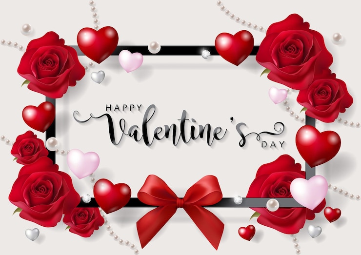  Valentine's day greeting card templates with realistic of beautiful rose and heart on background co